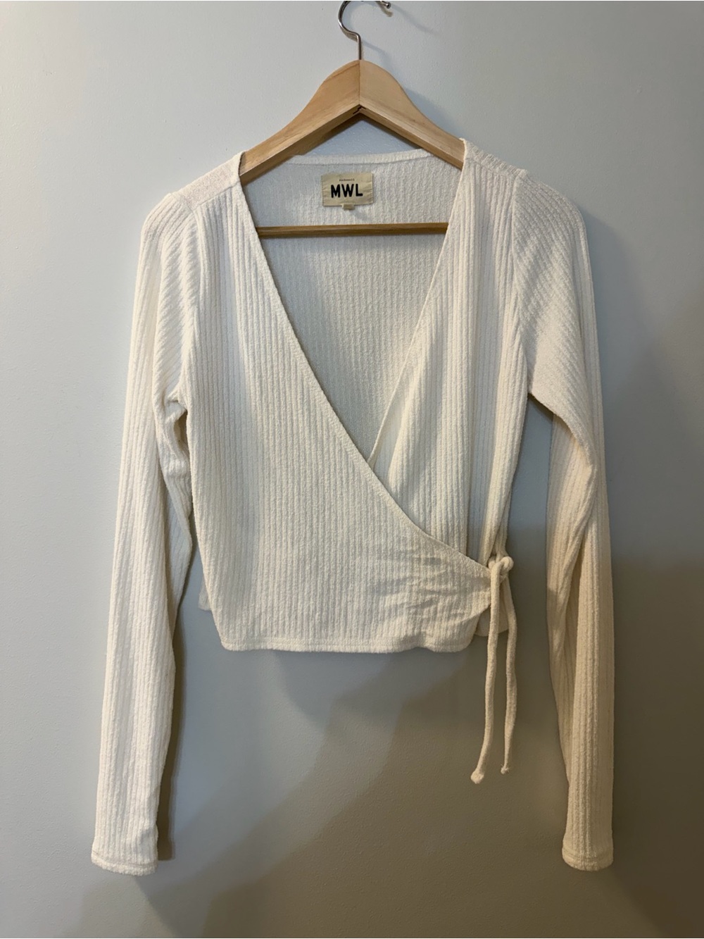 Madewell MWL  Ribbed Wrap Long-Sleeve Top size S Off White